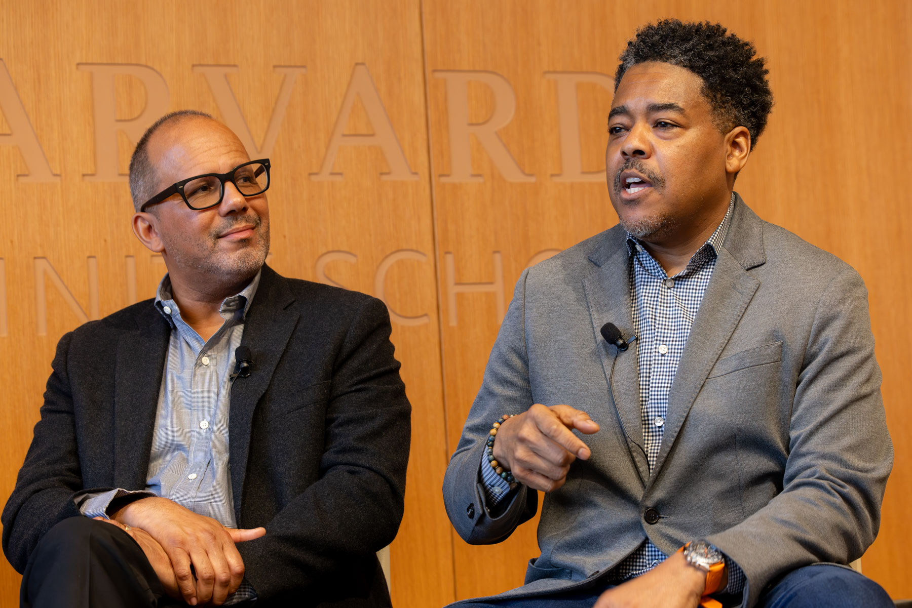 Phil Bertelsen and Terrence Johnson dialogue during a discussion at HDS