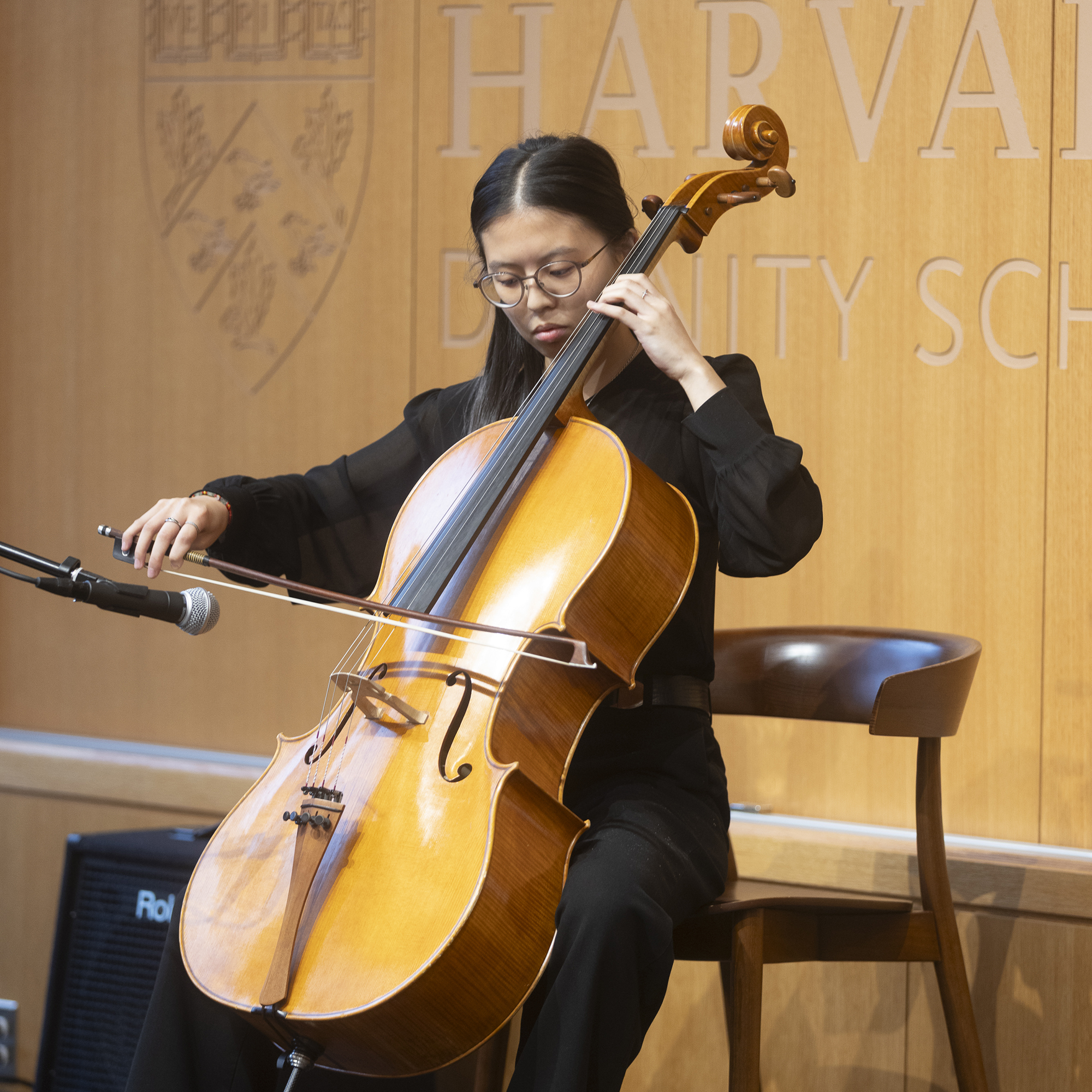 Joyce Cheng plays cello during Convocation