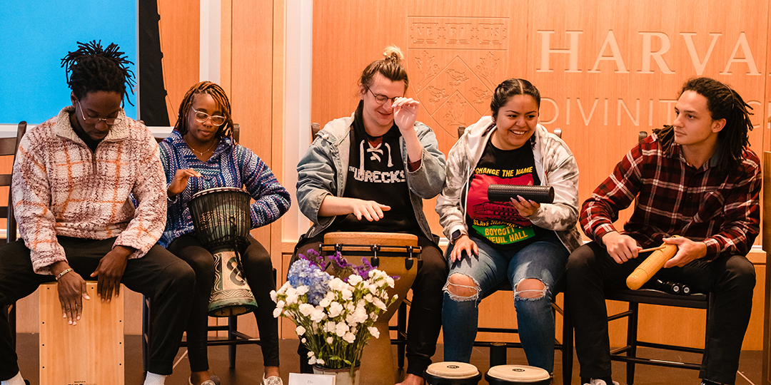 Student drummers perform at the beginning of the session.