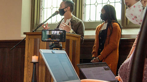 Technology being used to live stream a worship service