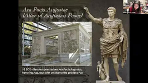 photo of an ancient roman altar shown during online presentation