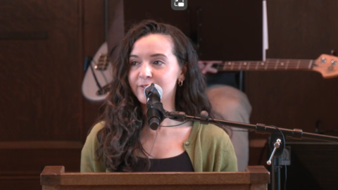 Hannah DeSouza preaching during the Billings competition