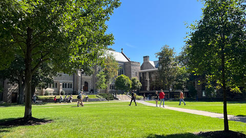 Students walking across the HDS campus