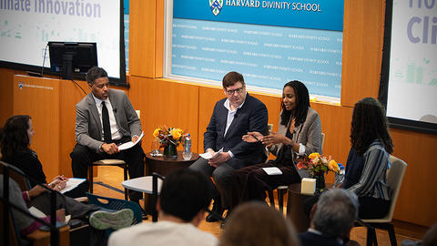 Panel of HDS faculty and alumni discussing climate innovations