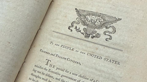 An early edition of George Washington's "Farewell Address," opened to the cover page.
