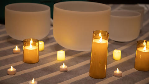 Candles and singing bowls inthe HDS multifaith space