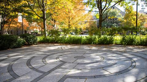 Harvard Divinity School Labyrinth in late afternoon fall sunlight,