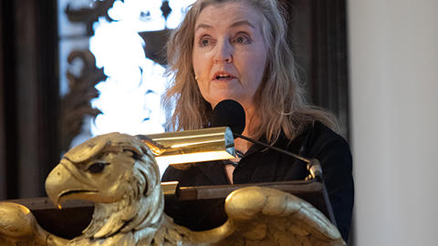 Writer, historian, and activist Rebecca Solnit joined HDS Writer-in-Residence Terry Tempest Williams in a conversation on the power of storytelling as it relates to climate change. Photo: Caroline Cataldo