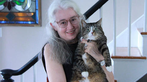 Professor Janet Gyatso with cat friend Mamaki