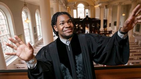 Aric Flemming stands in Memorial Church