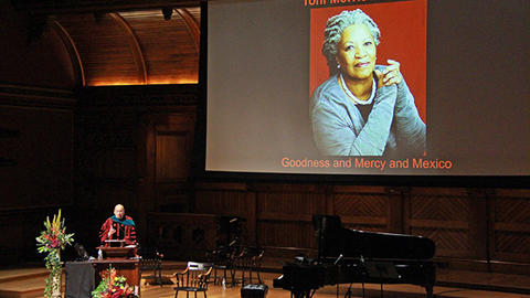Professor Davíd Carrasco speaks of Toni Morrison during HDS's 2019 Convocation at Sanders Theatre