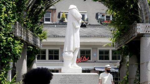 In June, a damaged Christopher Columbus statue in Boston's North End