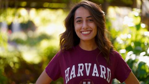 Ciara Moezidis, MTS '24, wearing a Harvard t-shirt