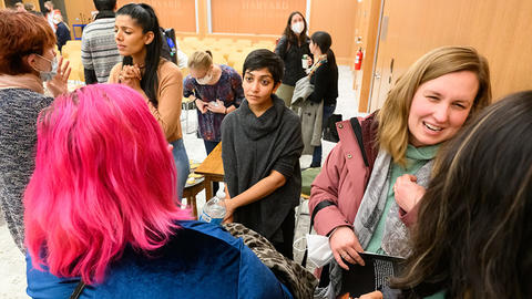 HDS students chatting after an event