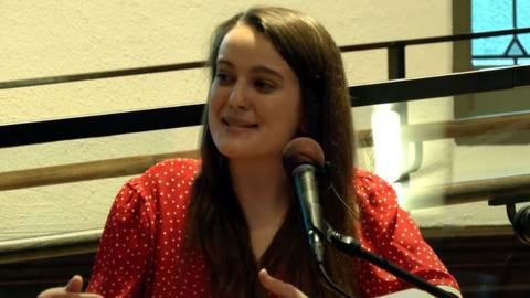 Morgan Curtis, MTS '23, speaking at Harvard Divinity School