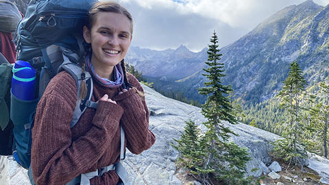 Maya Pace hiking in mountains
