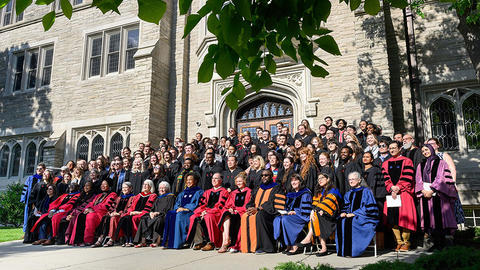 HDS students and faculty on the steps of the Swartz Hall