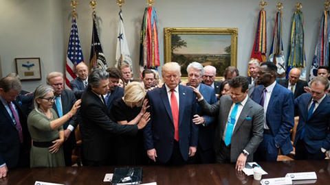 Evangelicals gathered around Trump in the oval office, prying