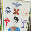 Photo of fabric banner with symbols of many different faiths