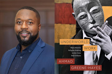 Ahmad Greene-Hayes headshot next to book cover