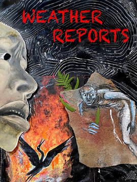 Weather Report with a scared face and bird rising out of fire