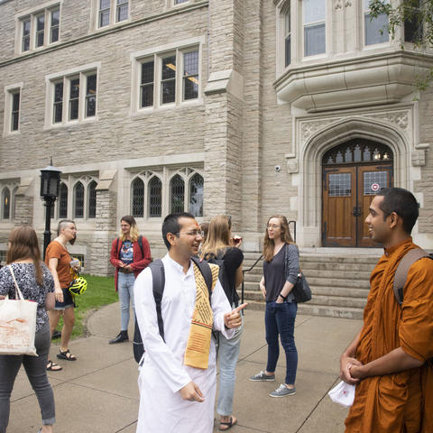 Students gathered outside Swartz Hall