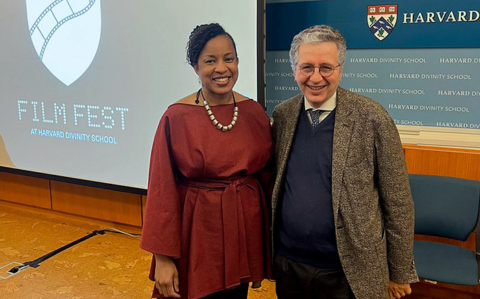 HDS Dean Marla F. Frederick and Armando Fumagalli, chair of the HDS Film Fest panels