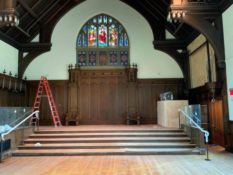 Andover Chapel wood staining