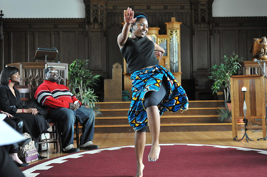 Woman dancing during a worship service