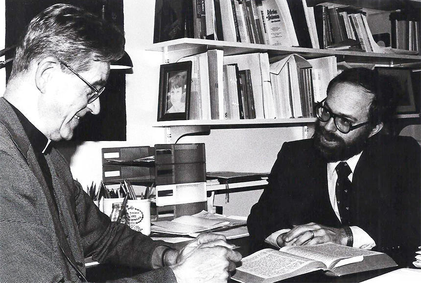 Krister Stendahl and Marc Saperstein sitting together in an office