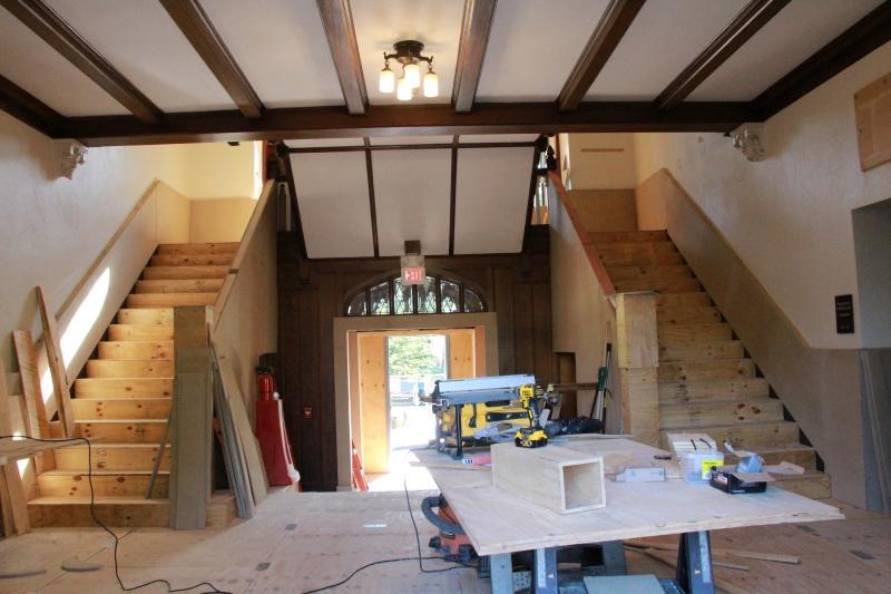 Swartz Hall interior stairs under construction