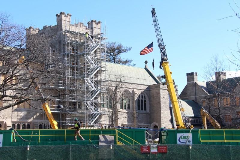 Crane in front of Swartz Hall