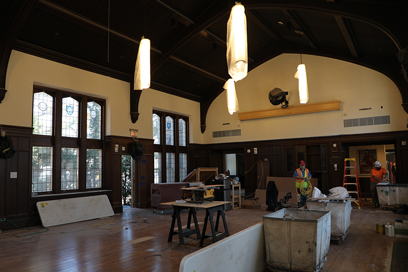 Stained glass window work in Braun Room