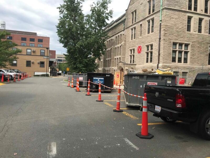 Dumpsters on Swartz Hall renewal site