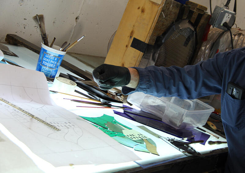 Putting together Swartz Hall stained glass