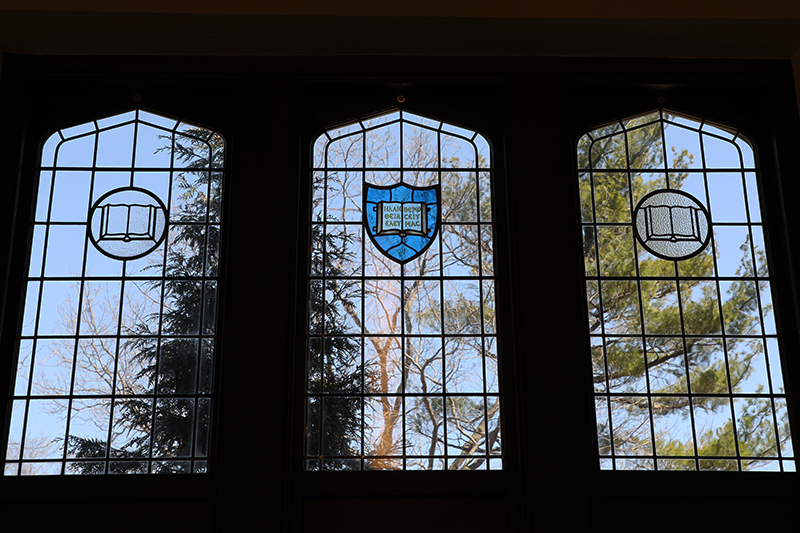 Three stained glass windows in Braun Room