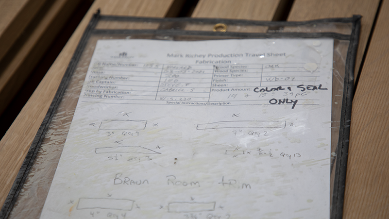 Millwork label for Swartz Hall renewal project at Mark Richey Woodworking