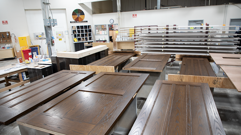New doors for Swartz Hall renewal project at Mark Richey Woodworking