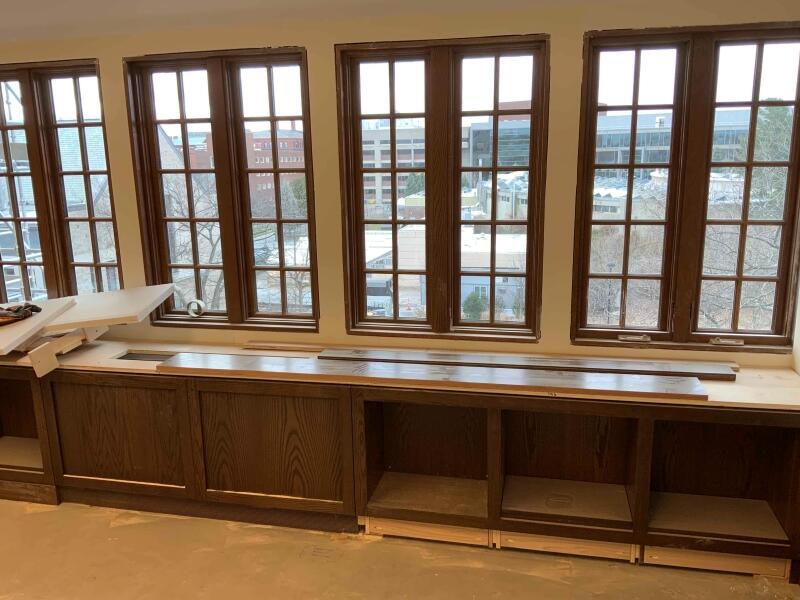 Office cabinets in Swartz Hall under construction