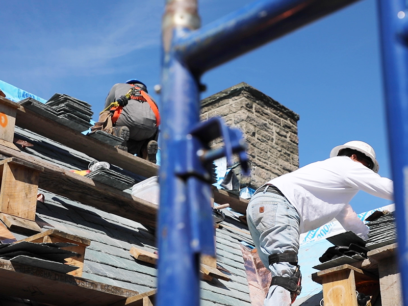 Roof work on Swartz Hall
