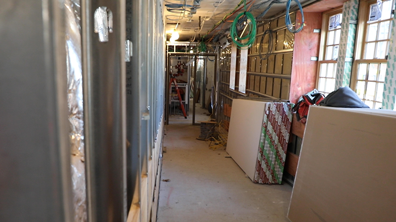 Ground floor hallway under construction in Swartz Hall