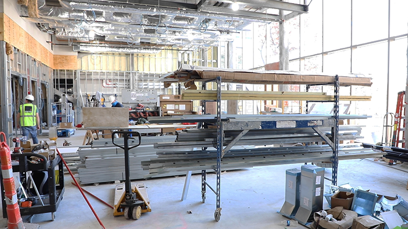 Swartz Hall multipurpose room interior under construction