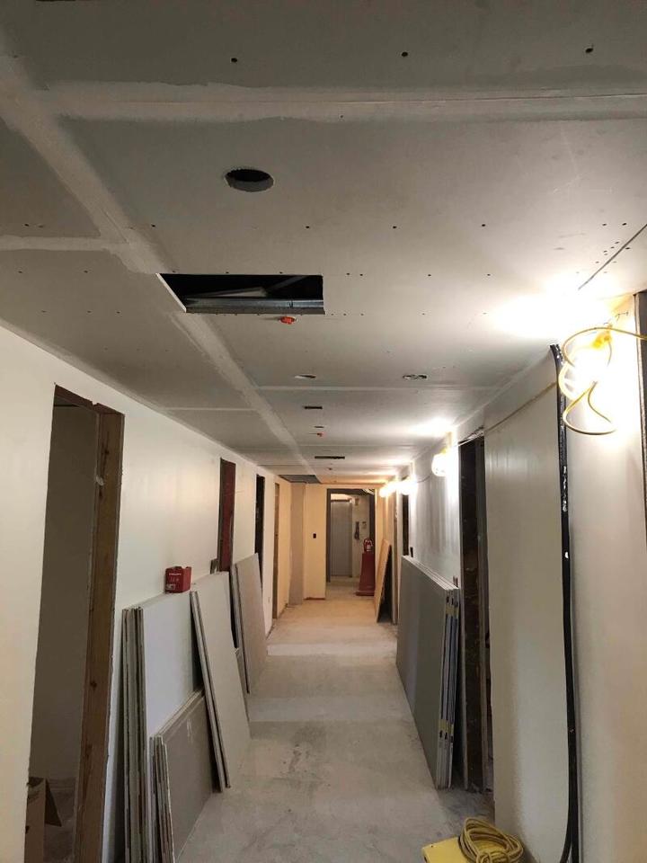 Swartz Hall third floor hallway under construction