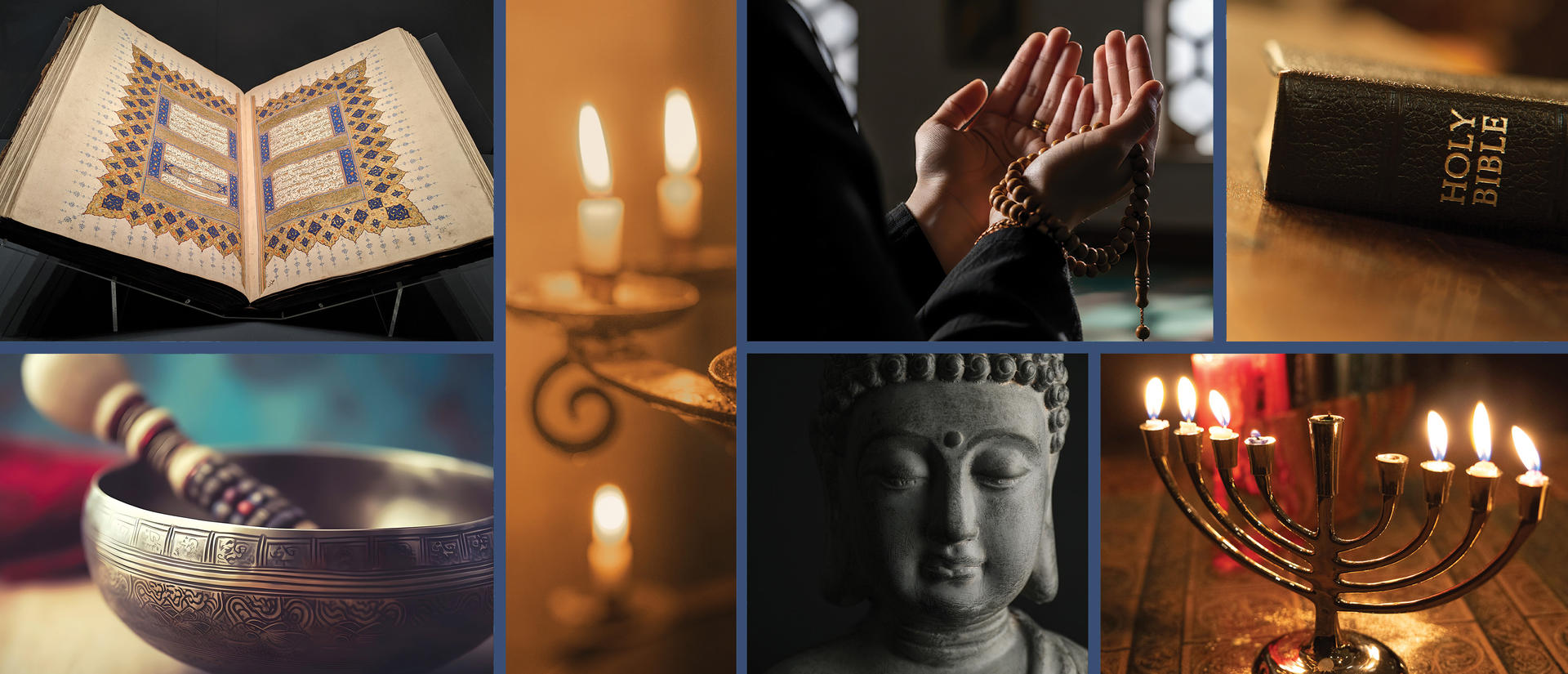Sacred texts, religious symbols, and scenes from the 2024 Seasons of Light gathering at DHS 