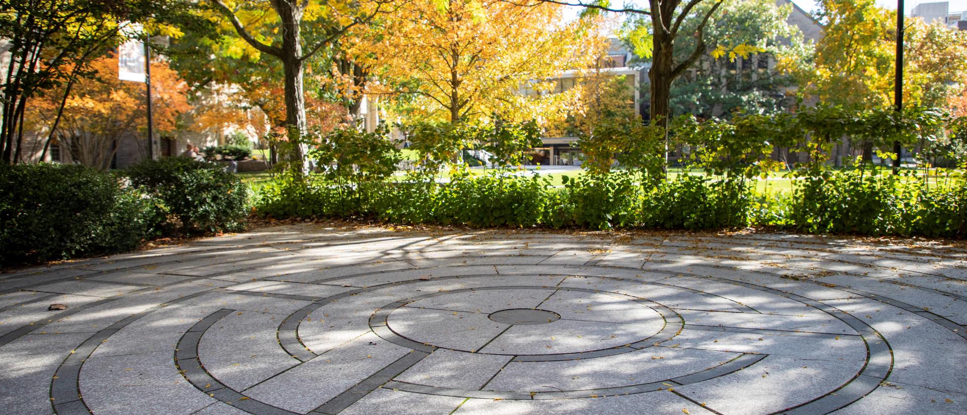 Harvard Divinity School Labyrinth in late afternoon fall sunlight,