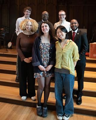 Teddy Hickman-Maynard and student preaching finalists and scripture and sacred text readers.